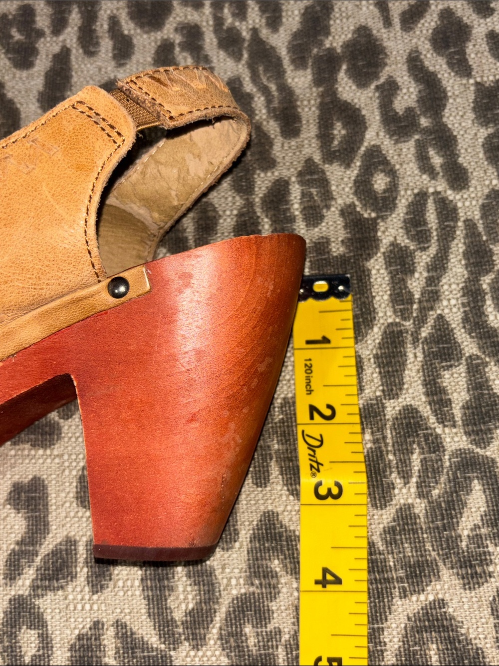 Latigo tan leather lace platform mule western fringe round toe wood heel size 7 - Picture 14 of 14